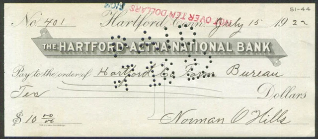 Hartford Farm Bureau check tobacco farmer Wapping 1922