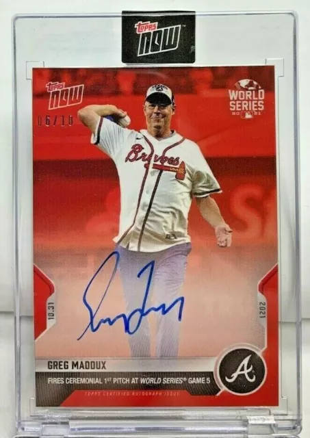 Greg Maddux 2021 Topps Jetzt MLB 10/31 Ws 1st Pitch Rot Autogramm Auto #' D