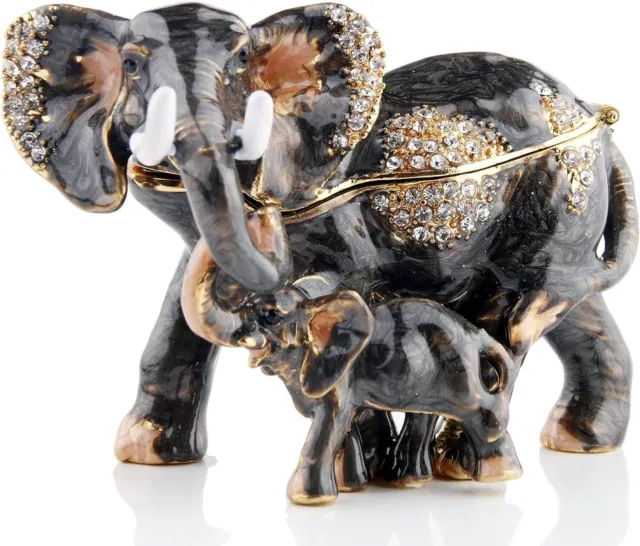 Jewelry Box Couple Elephant Metal Black Small Novelty Modern Ornaments Magnetic