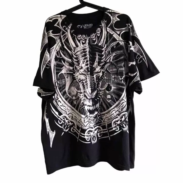 Liquid Blue 2008 Dragon Catcher Allover Print T- Shirt. Size XL Black/ White