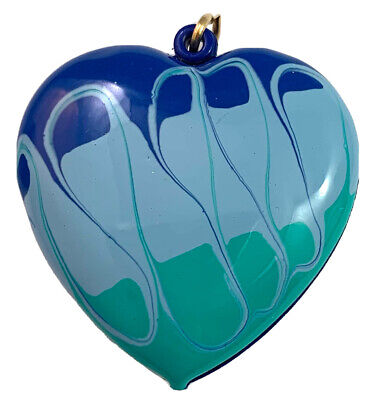 Vintage Heart Charm Necklace Pendant Large Puffy Heart Hand Painted Enamel Swirl