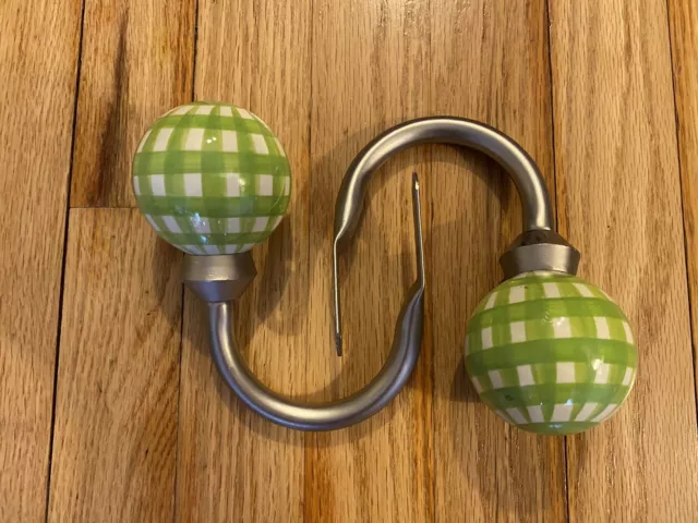 Custom Hand painted CURTAIN drape TIEBACKS Green Gingham Metal Paint Baby Room