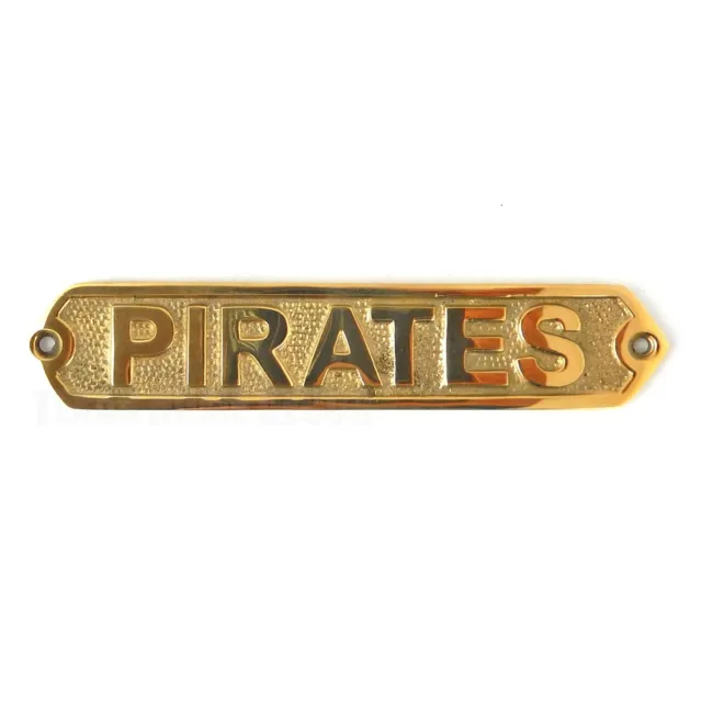 Pirates Solid Brass Wall Plaque Sign Polished Nautical Beach House Boat Decor