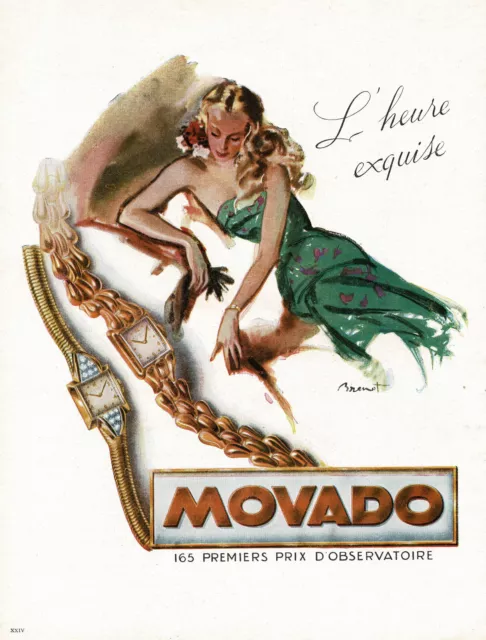 1940s Original Vintage Mid Century Womens Fashion Movado Watch Art Print Ad