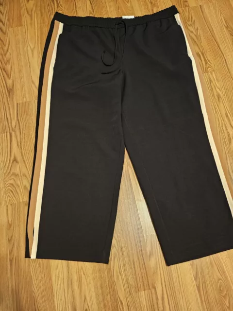 Nine West, Women's New Black/Brown/Beige Poly Bl Wide Leg Plaid Pants, Size 2X