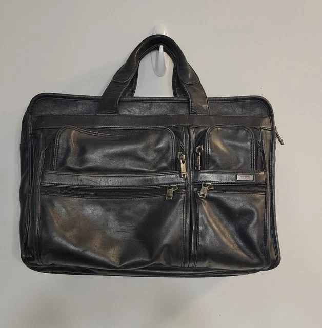 Tumi Men's Messenger Leather Briefcase Black Distressed
