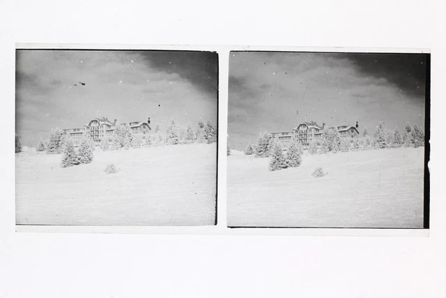 Montagne Hotel Snow France Photo Stereo L1n11 Glass Plate Vintage
