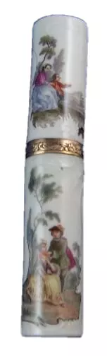 Antique 18thC Meissen Porcelain Scenic Needle Case Etui Porzellan Scene Box