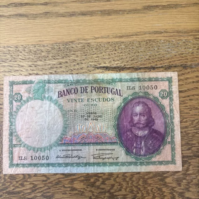 Banco de Portugal Vinte Escudos Julho 27 1948 Foreign Currency Collect