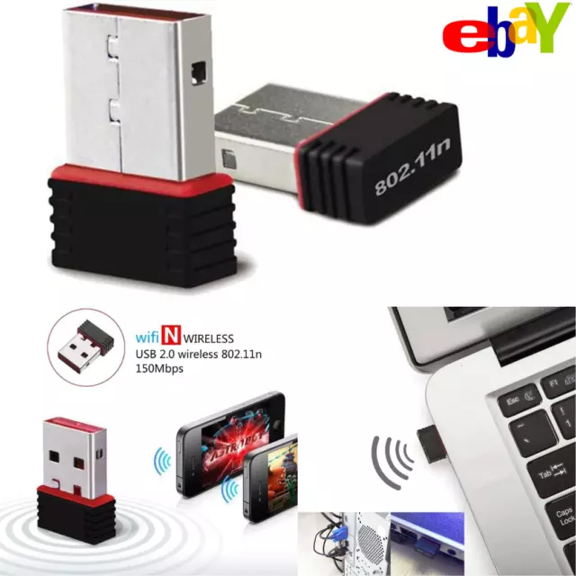 Wireless Internet Mini USB Adaptor WiFi Dongle 150Mbps For Windows PC Adapter UK 3