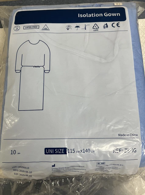 Isolation Gowns Disposable Size XL Blue Dental-Medical 10 PK- Open Box