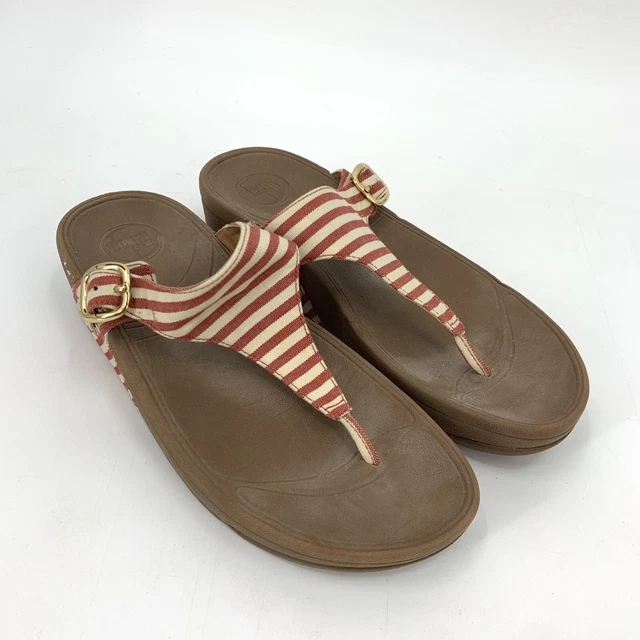 FitFlop The Skinny Red Striped Canvas Thong Sandals Flip Flop Fitness Womens 8