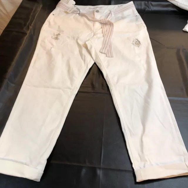 Tommy Bahama Women's Ella Twill Slim Boyfriend Jeans White Stretch Sequin Sz 12