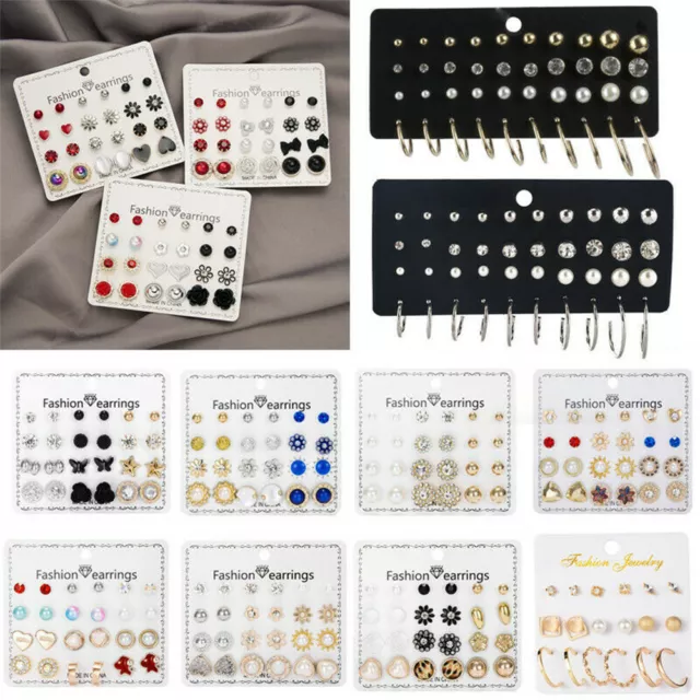 6/12 Pairs Charm Rhinestone Crystal Pearl Earrings Set Women Ear Stud Jewelry UK 2