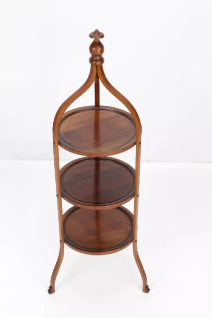 Antique Edwardian Inlaid Mahogany 3 Tier Cake Stand - Vintage Display Table