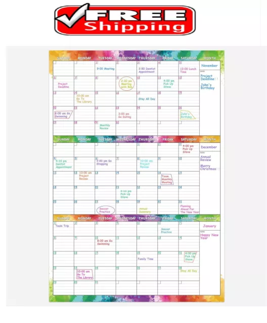 Large Dry Erase Calendar for Wall – 3 Month Calendar(Vertical), Dry Erase Calend