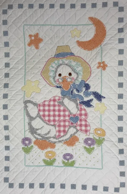 Vintage Finished Cross Stitch Baby Quilt or Wall Hanging Mother Goose