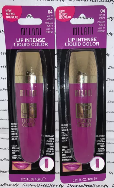 2 Milani Lip Intense Liquid Color Full Coverage Gloss 04 *VIOLET ADDICT* Duo Lot