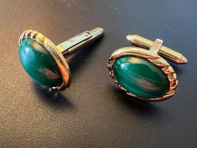 14K Gold and Malachite Cufflinks -see stamping and hallmarks - Absolute Auction