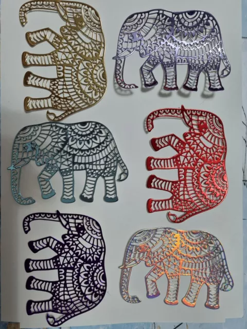 6 Beautiful Intricate Colourful Indian Elephant Die Cuts/Card Toppers (Set 2)