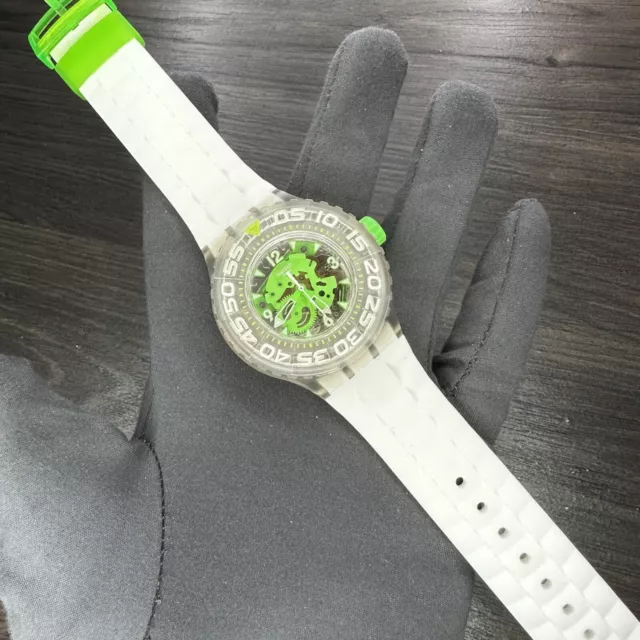 NEW✅ Swatch Chlorofish Skeleton White and Green Silicone Watch $95 2