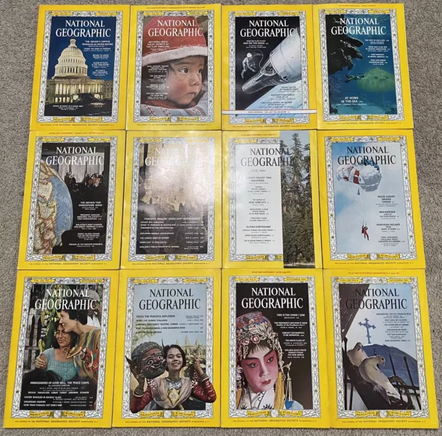 Vintage National Geographic Magazine 1964 Complete Set Lot of 12- Missing 2 Maps