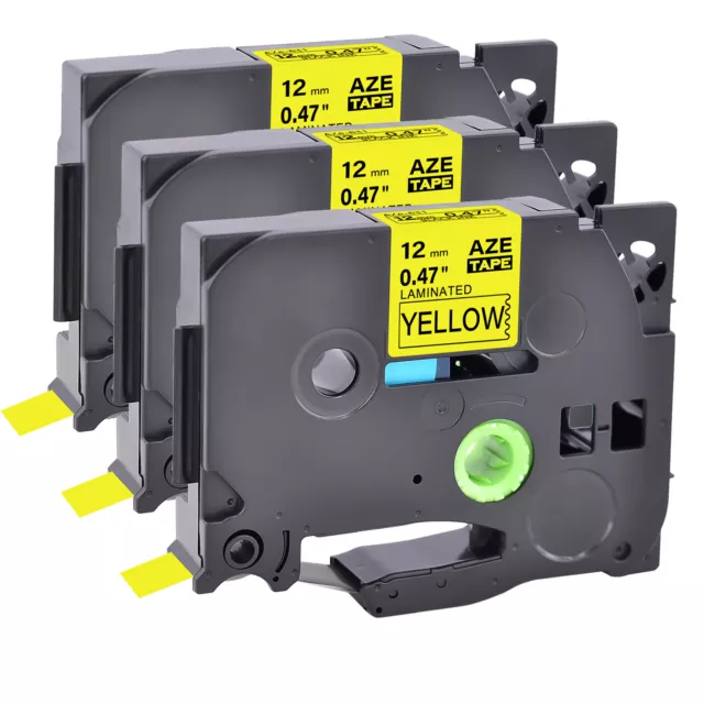 3PK Compatible with Brother Black On Yellow Label Tape TZ-631 PT-300 12mm