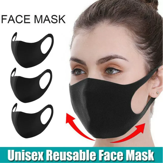 Black Reusable Foam Sponge Face Mask Cloth Washable Breathable Face Cover Lot