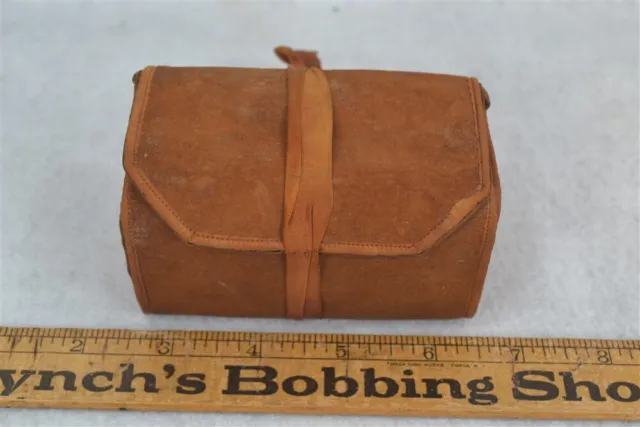 sewing box leather fold over 4x2x2 Shaker Community original 19th c antique