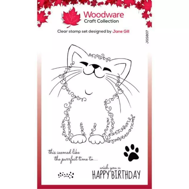 Woodware Kati The Kitten Paw Print 5 Piece Clear Stamp Set Birthday Card Making