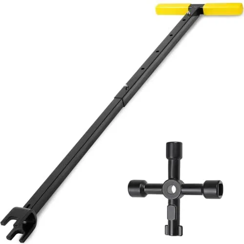 28 Inch Solid Steel Water Meter Valve Key with Grips Water Main Shut Off Tool