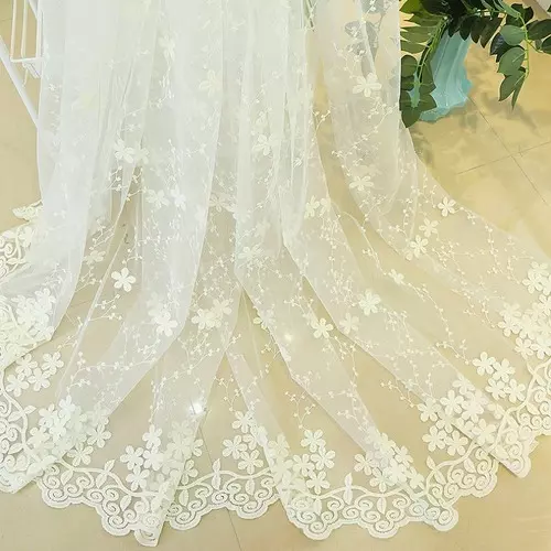 Embroidered Lace Curtains Sheer Organza Floral Delicate French Window Treatment