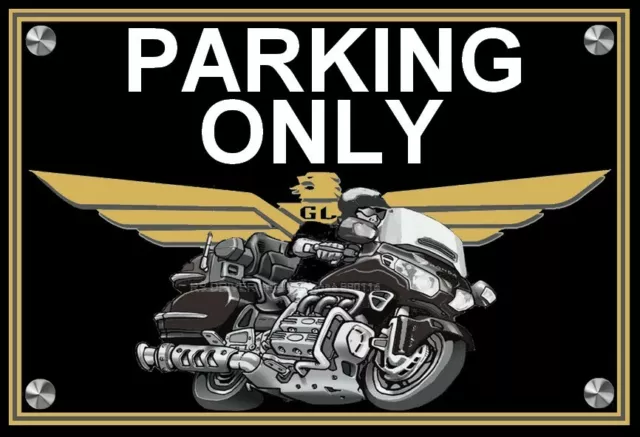 plaque " PARKING ONLY HONDA 1800 GOLDWING  "  ( noire )