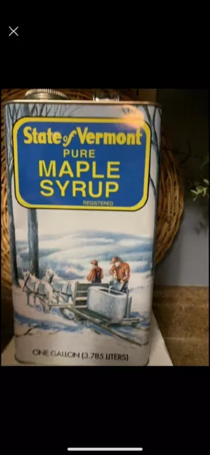 Vintage State of Vermont Pure Maple Syrup Tin w/ Cap 1 Gallon (Empty)