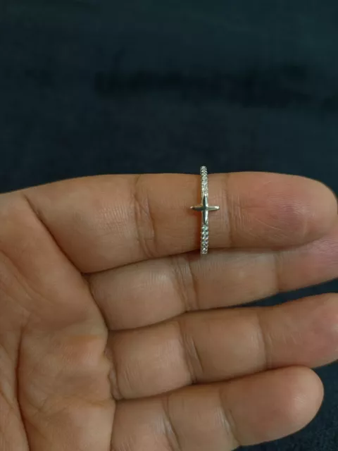 Mini Cruz Imitación Diamante S925 Anillo Plata de Ley Tamaño 6.50