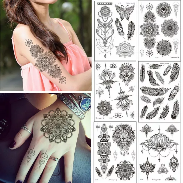 Mandala Flower Tattoos Temporary Tattoo Sticker Rose Peonies Stencil Sticker