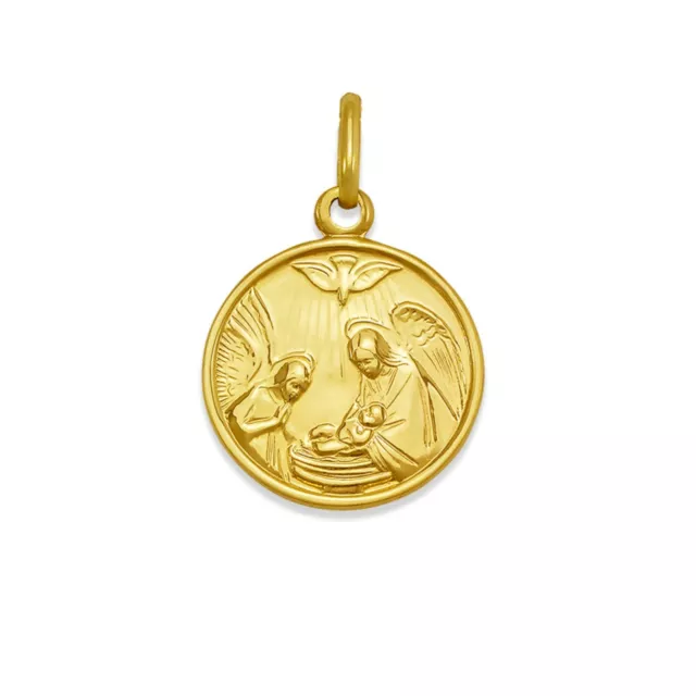 Baptism Medallion Pendant 14K Solid Yellow Gold Religious Necklace Charm