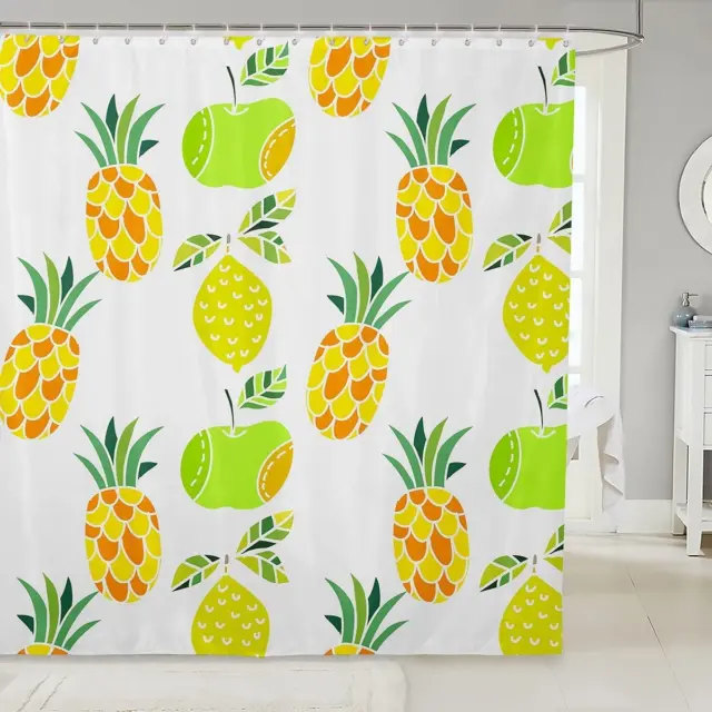 Tropical Fruit Print Shower Curtain for Bathtub Kids Pineapple Lemon Apple Patte