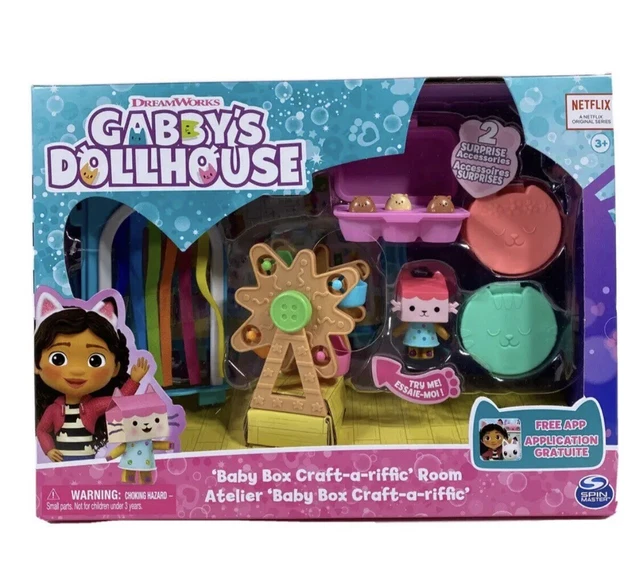 GABBY'S DOLLHOUSE, BABY Box CraftARiffic Room Playset with Cat Figure