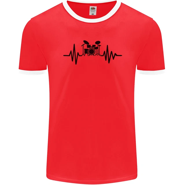 Drum Kit Pulse ECG Drummer Drumming Drum Mens Ringer T-Shirt FotL