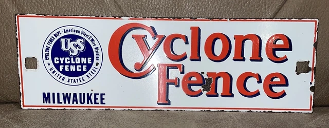 Vintage Original Porcelain Advertising Fence Company Sign Milwaukee Cyclone