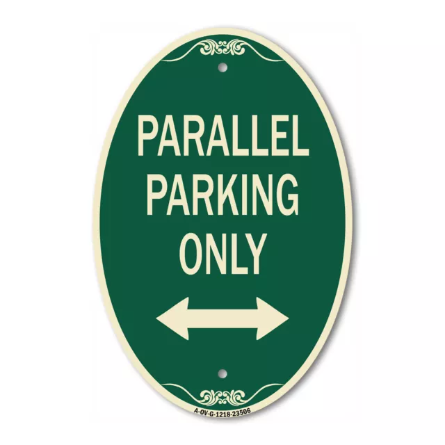 Parallel Parking Only with Bidirectional Arrow 12" x 18" Aluminum Oval Sign
