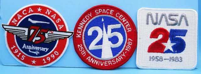 PATCH Trio vtg NASA 25th Anniversary Pair / NACA 75th Anniversary KENNEDY Space
