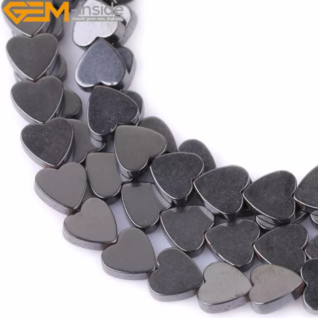 Natural Black Hematite Heart Shape Loose Beads For Jewelry Making Strand 15"