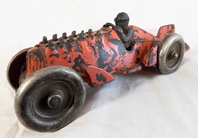 ANTIQUE CAST IRON Race Car With Driver Pull Toy By Hubley 12" Long $125