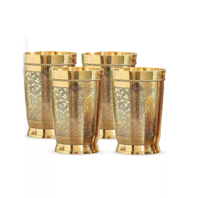 Brass Glass Tumbler with Embossed Design, for Drinking Serving Water AU