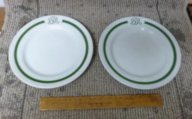 Pair of Grindley Canadian Pacific Railway 9" Dinner Plates Green Banded Pattern
