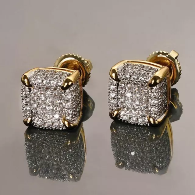 2Ct Round Cut Lab Created Diamond Square Stud Earrings 14K Yellow Gold Finish