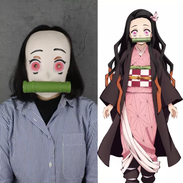Demon Slayer Nezuko Kamado Anime Full Face Latex Mask Cartoon Cosplay Costume