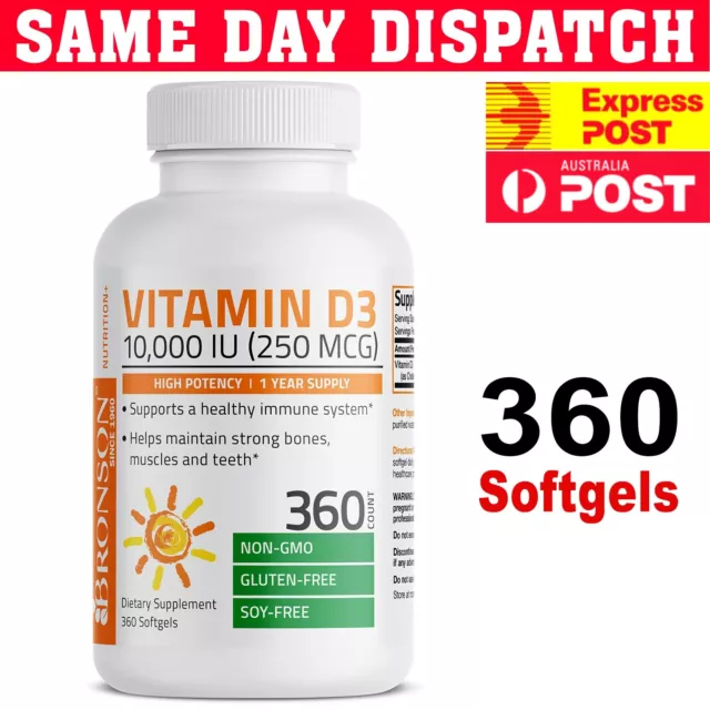 Bronson Vitamin D3 10000 IU 360 Softgels 250Mcg ULTRA DOUBLE STRENGTH VALUE PACK